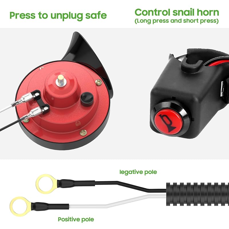 10L0L 12V Horn Kit with Hand Steering Button – Universal Fit for Golf Carts, ATVs, UTVs (Red & Black)