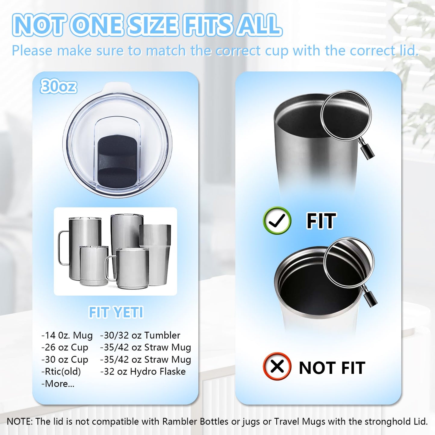 2 Pack 30 oz Tumbler Lid, Magnetic Slider Replacement Lids for YETI 30/32 oz, 14 oz Mug and 35/42 oz Straw Mug, Ozark Trail Old Style Tumbler, Travel Spill-Proof Cup Lids Covers, BPA Free