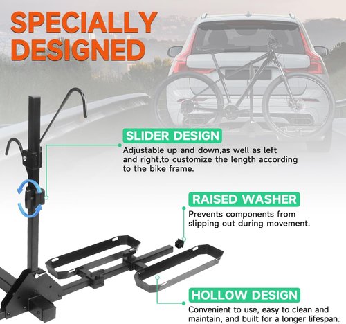 RVGIVE Tilting 2-Bike Hitch Rack with Ratchet Straps, Fits Fat Tire Bikes up to 5" Wide, Holds 150 lbs – Cars, SUVs, and Trucks
