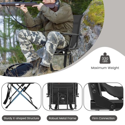 Goplus Hunting Chair, 360° Swivel Folding Hunting Blind Chair with Carrying Strap, 330LBS Capacity, Portable Deer Hunting Stool, Silent Ground Dove Hunting Chair