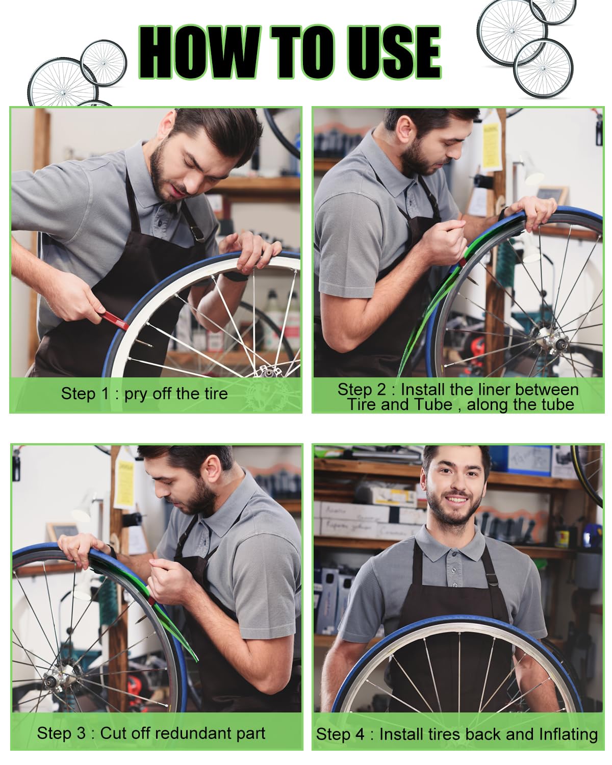 Bike Tire Liner, Inner Tube Bicycle Flat Protector Compatible with 12" 16" 18" 20" 24" 26" 27.5" 29"
