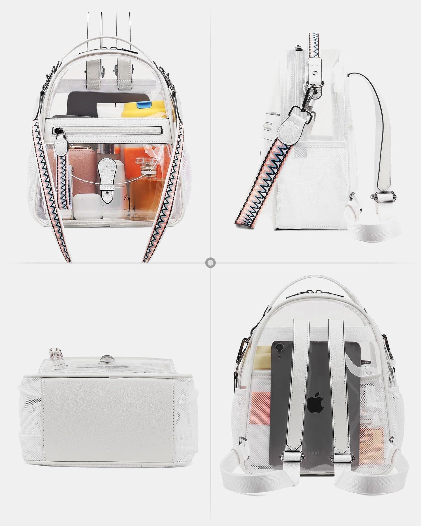 FADEON Clear Small Backpack Purse for Women, Designer Transparent Shoulder Handbag, PVC Mini Clear Bag for Stadium Approved