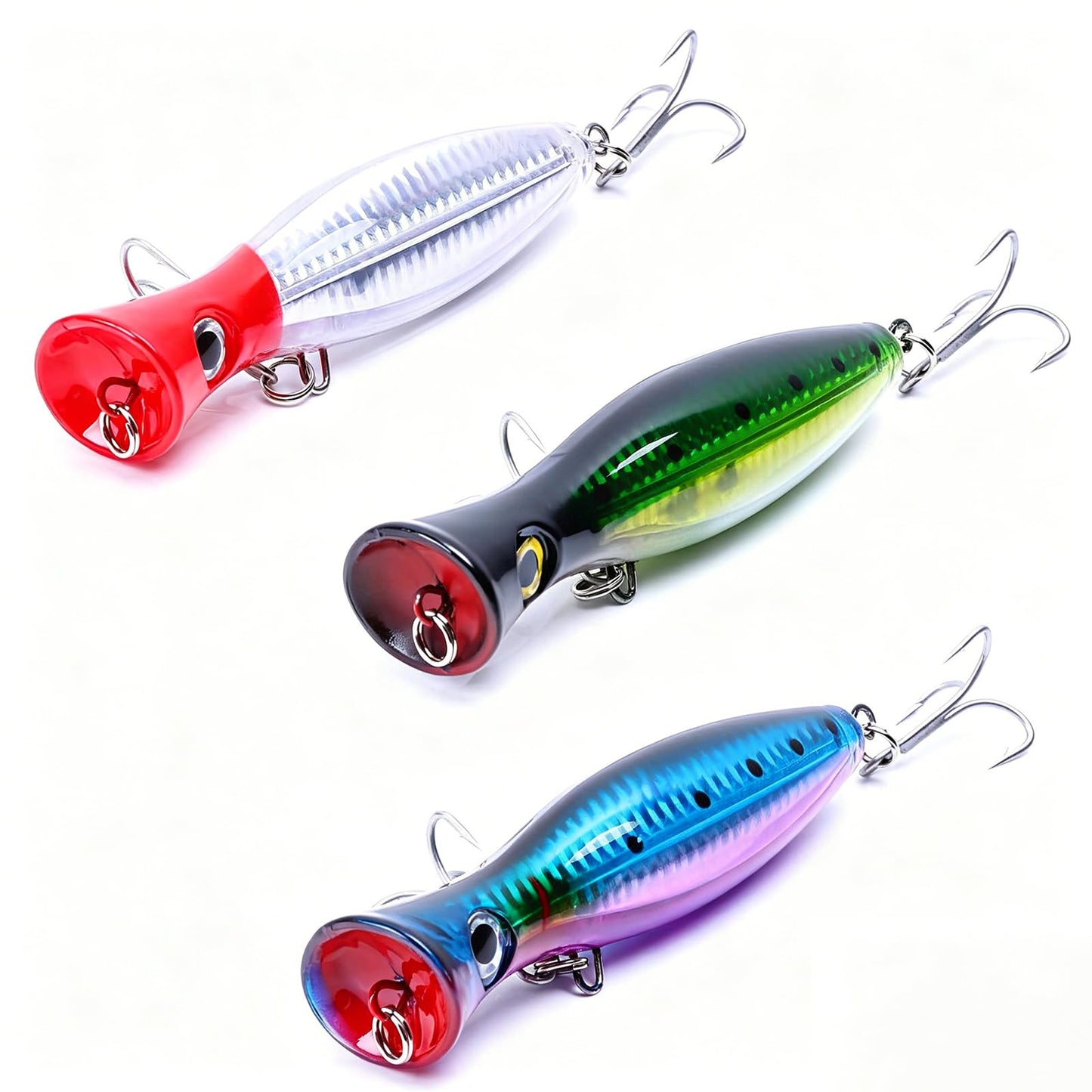 Popper Fishing Lure, JAZALIC 3 PCS Topwater Popper Lures 3D Eyes Fishing Accessories for Saltwater Surface Casting and Freshwater Surface Fishing, Gt Tuna Kingfish Large Predator Fish