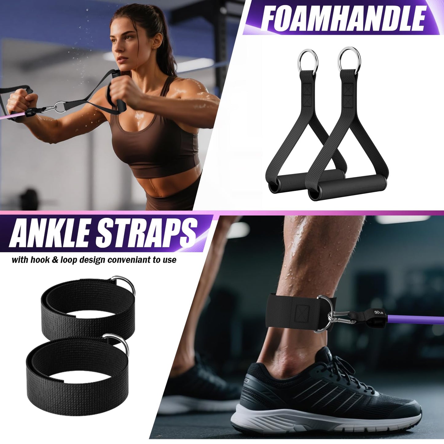 WHATAFIT Resistance Bands, Exercise Bands，Resistance Bands for Working Out, Work Out Bands with Handles for Men and Women Fitness, Strength Training Home Gym Equipment