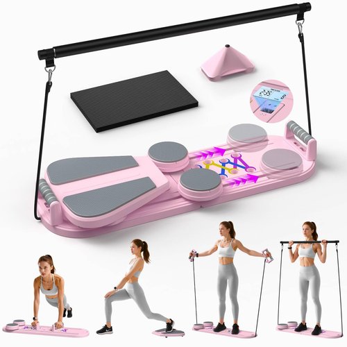 Pilates Board, Pilates Reformer Set for Home, Multifunctional Abdominal Board, Multi-Purpose Foldable Pilates Reformer Board, Core Workout Equipment, Pink