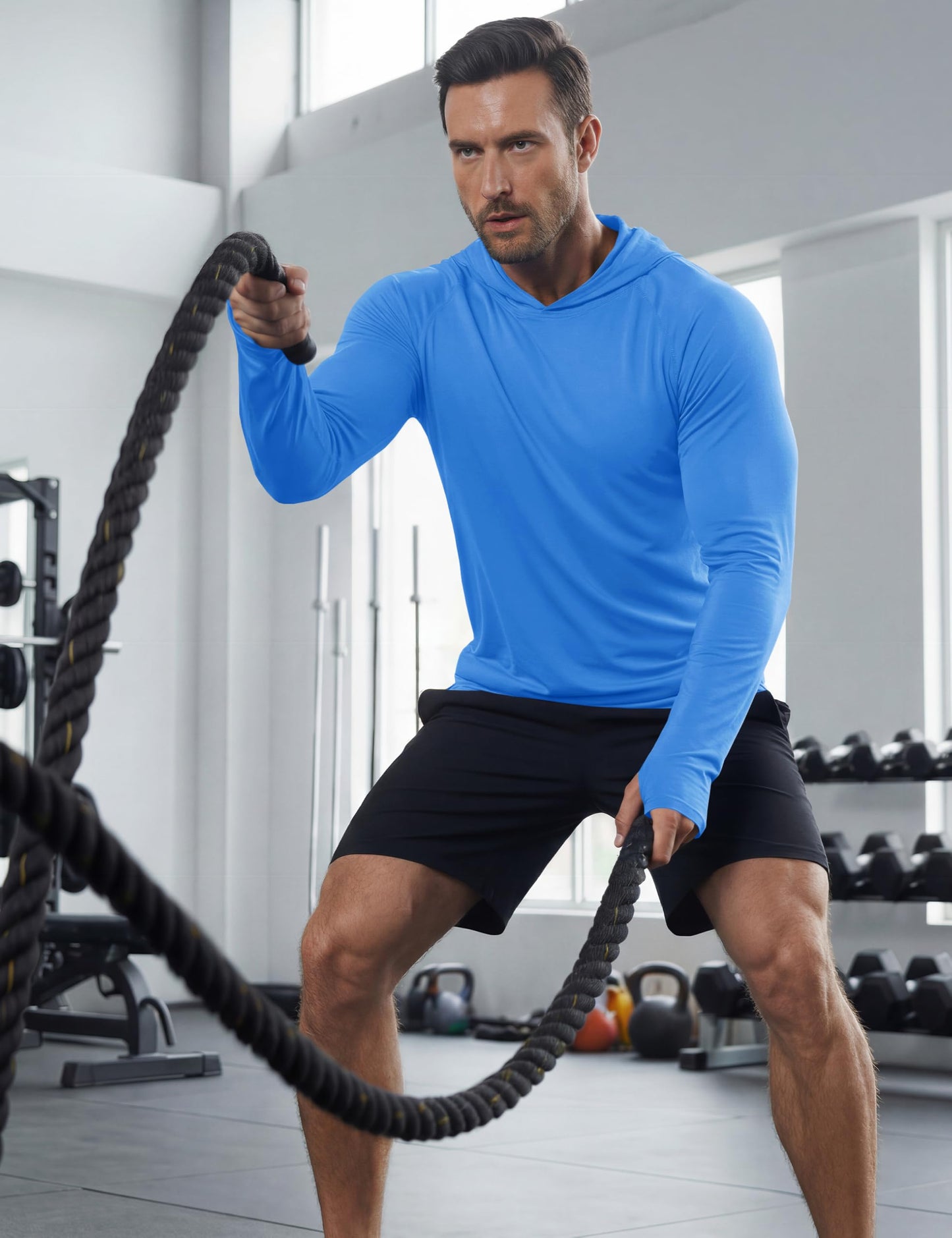 Fishing Shirts for Men Long Sleeve Sun Protection with Hood Athletic Shirts Running Shirts Workout Shirts Sun Shirts Azure