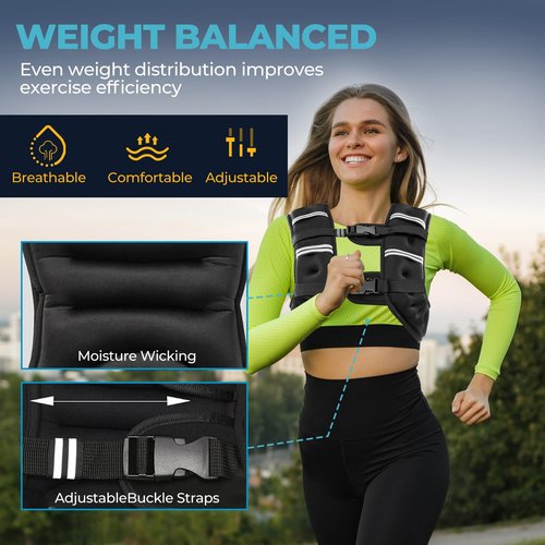 Weighted Vest, 12lb Weight Vest with Reflective Stripes for Men Women, Two Adjustment Straps for Workout, Strength Training, Running, Fitness, Muscle Building, Weight Loss (12lb)