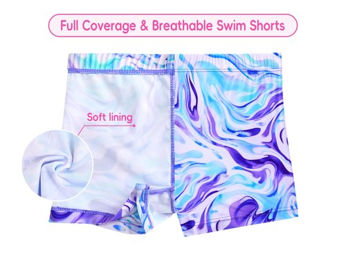 Tziharora Girls Swimsuit Size 5-6 Years Old Purple Green River Short Sleeve Rash Guard Bathing Suits 2 Pieces