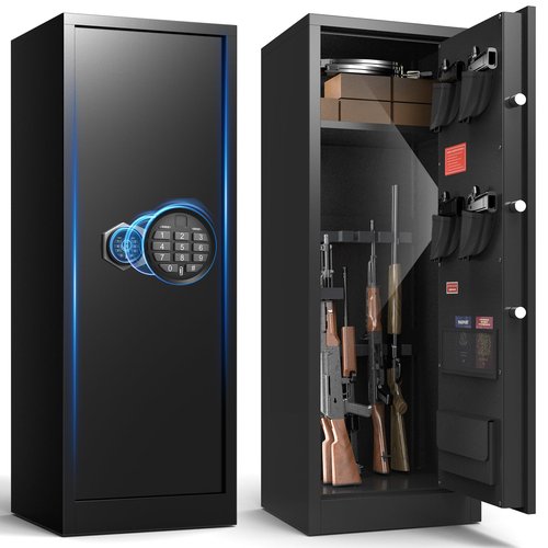 Marcree Gun Safe, 8-12 Gun Cabinets for Rifles and Shotguns with Dual Alarm System, Quick Access Guns Locker with Removable Shelf, Digital Rifle Cabinet for Home, Mute Function, Assembly Required