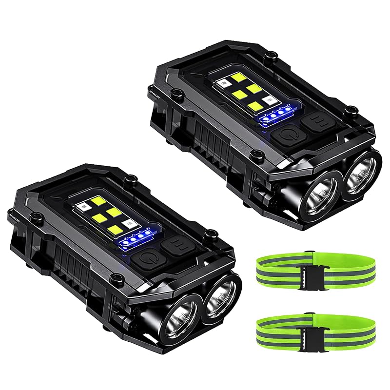 2 Pack 500LM Magnetic USB-C Running Light with Arm Band – Hands-Free LED Headlamp