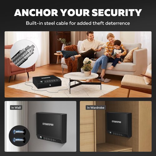 Gun Safe,Biometric Fingerprint Gun Safe for Handgun，USB Rechargeable Pistol Safe - Quick Access Handgun Safe for Firearm,Gun Lock Box With Interior Light For Nightstand，Car & Home Security