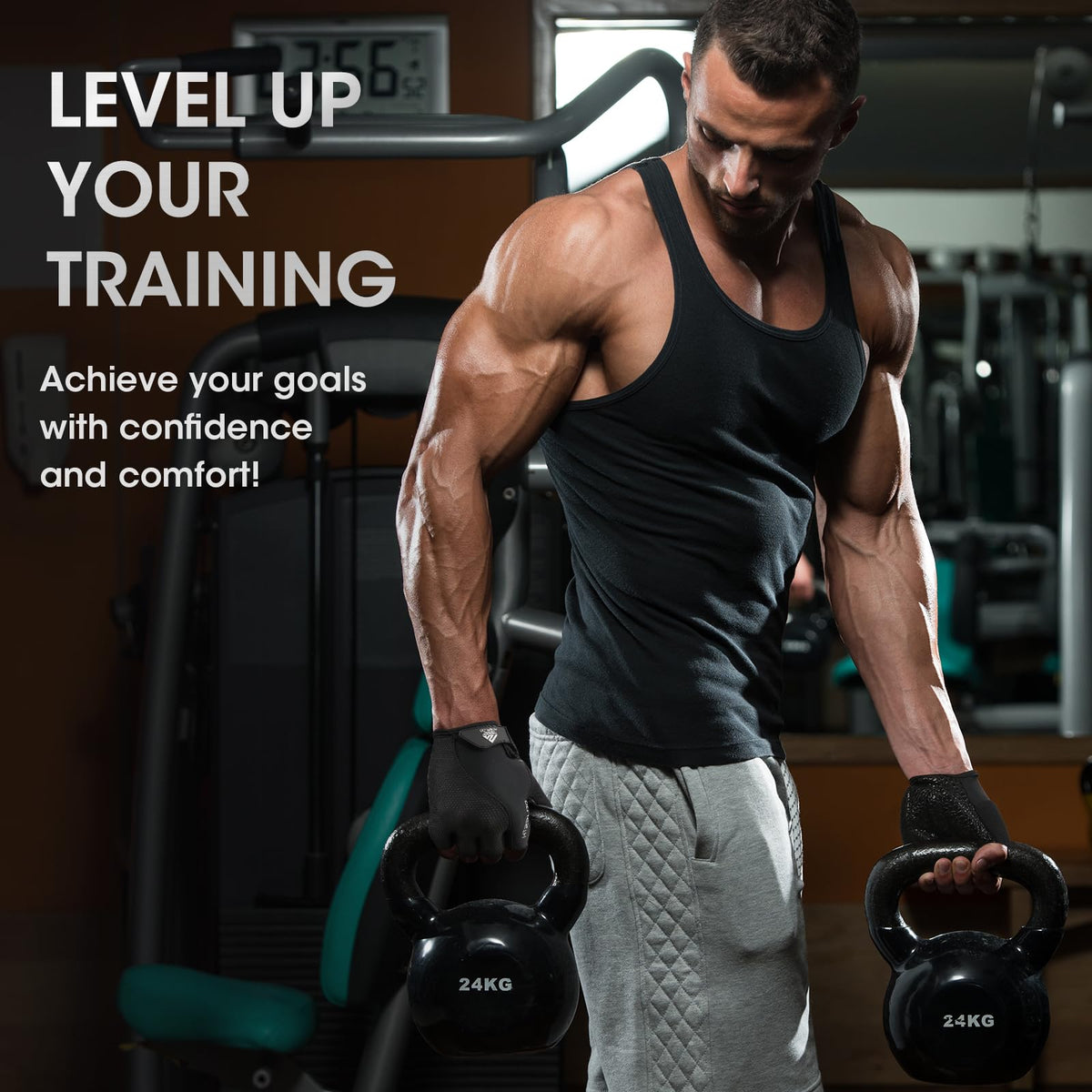 HTZPLOO Workout Gloves for Men Women,Weight Lifting Gloves for Exercise, Gym Training, Fitness,Breathable and Excellent Grip (Black, Large)