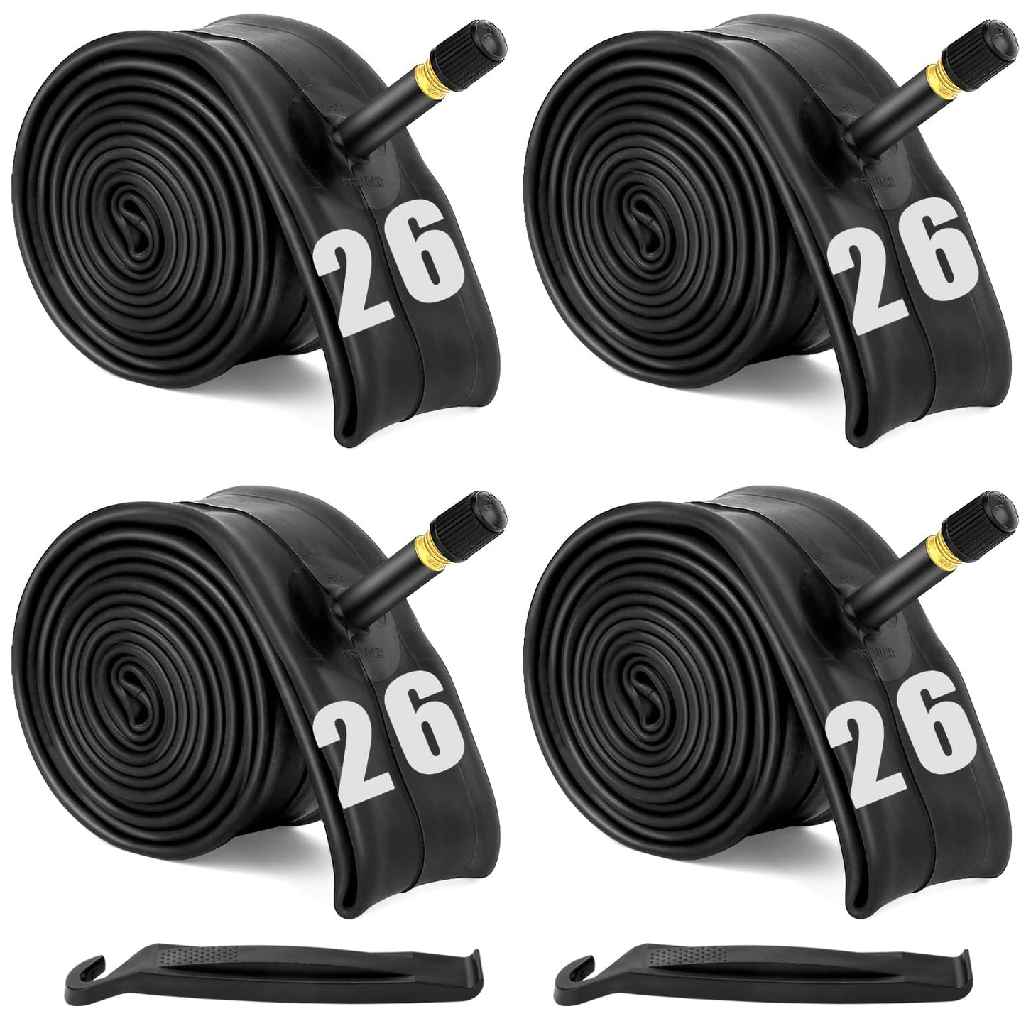 26 inch Bike Inner Tube Fit 26" x 1.75-2.125, Bicycle Tube 4 Pack Schrader Valve with 2 Tire Levers, Inner Tube Bicycle Upgrade Material Anti-Aging for Road/Mountain Bikes by Hydencamm