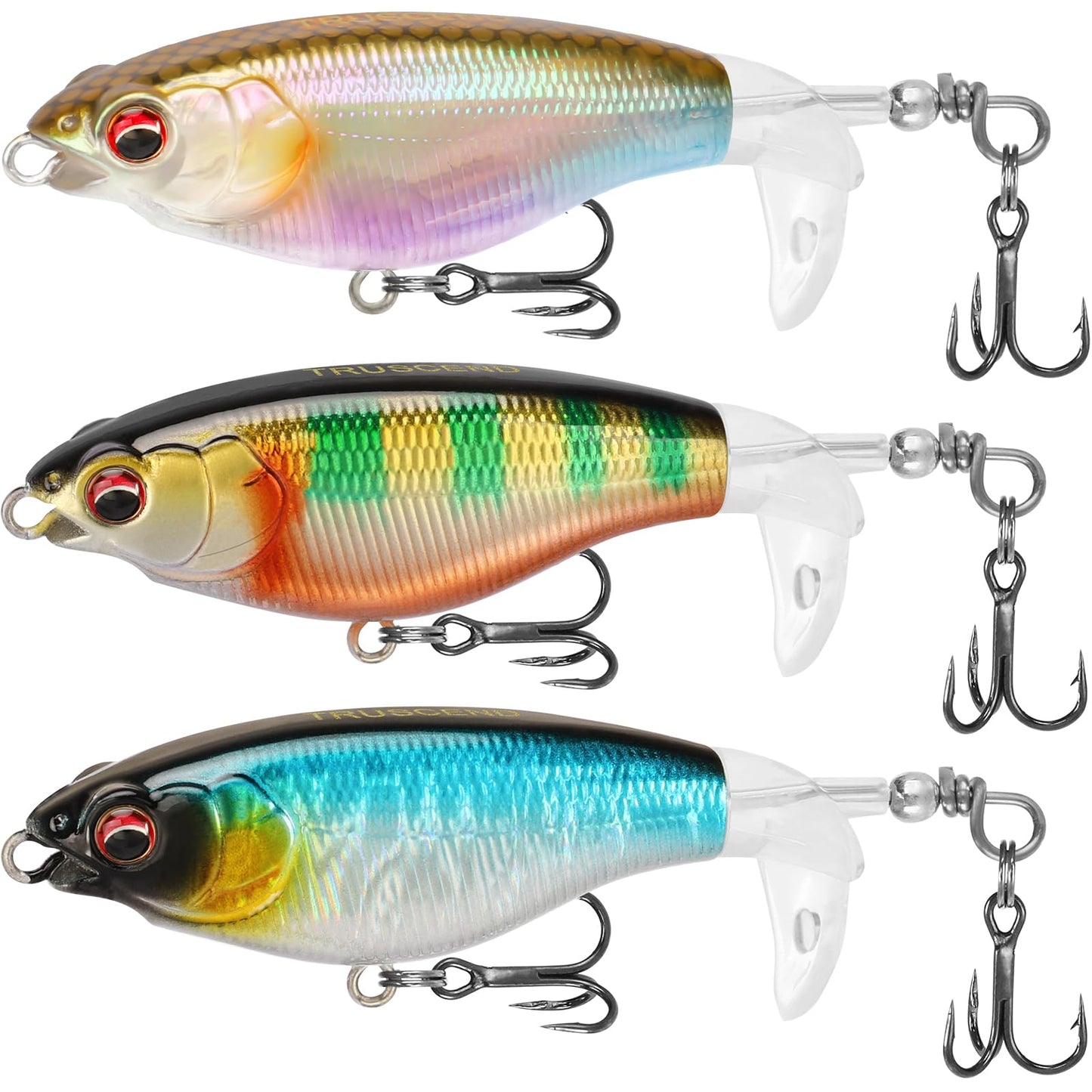 TRUSCEND Popobait Easy Catch Fishing Lures with BKK Hooks, Instant Startup, Longer Cast, Balanced Spray/Sound/Swim, Plopper Topwater Lures for Bass, Trout, Pike, Freshwater Saltwater Fishing Teasers