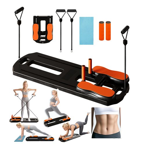 Pilates Board, Foldable Pilates Reformer Machinet with Phone Holder, 7-in-1 Multi-Purpose Portable Pilates Reformer Machine Home Pilates Kit for Home Workout, Fitness, Exercise
