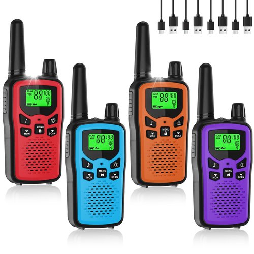 Rechargeable Walkie Talkies Long Range for Adults, Walky Talky VOX with 22 FRS Channels, 99 Privacy Codes Two Way Radio,1200mAh Li-ion Battery, for Camping Hiking Emergency (4 Pack Colorful)