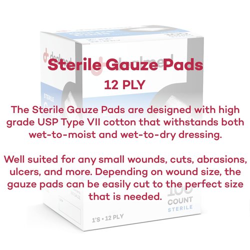 Dealmed 2’’ x 2’’ Sterile Gauze Pads (100 Count) Disposable and Individually Wrapped Medical Gauze Pads, Wound Care Product for First Aid Kit and Medical Facilities (Pack of 1)