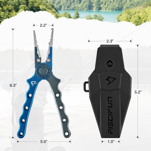 Piscifun Fishing Pliers - Saltwater & Fly Fishing with Hook Remover, Braid Cutters, Sheath & Lanyard - Blue