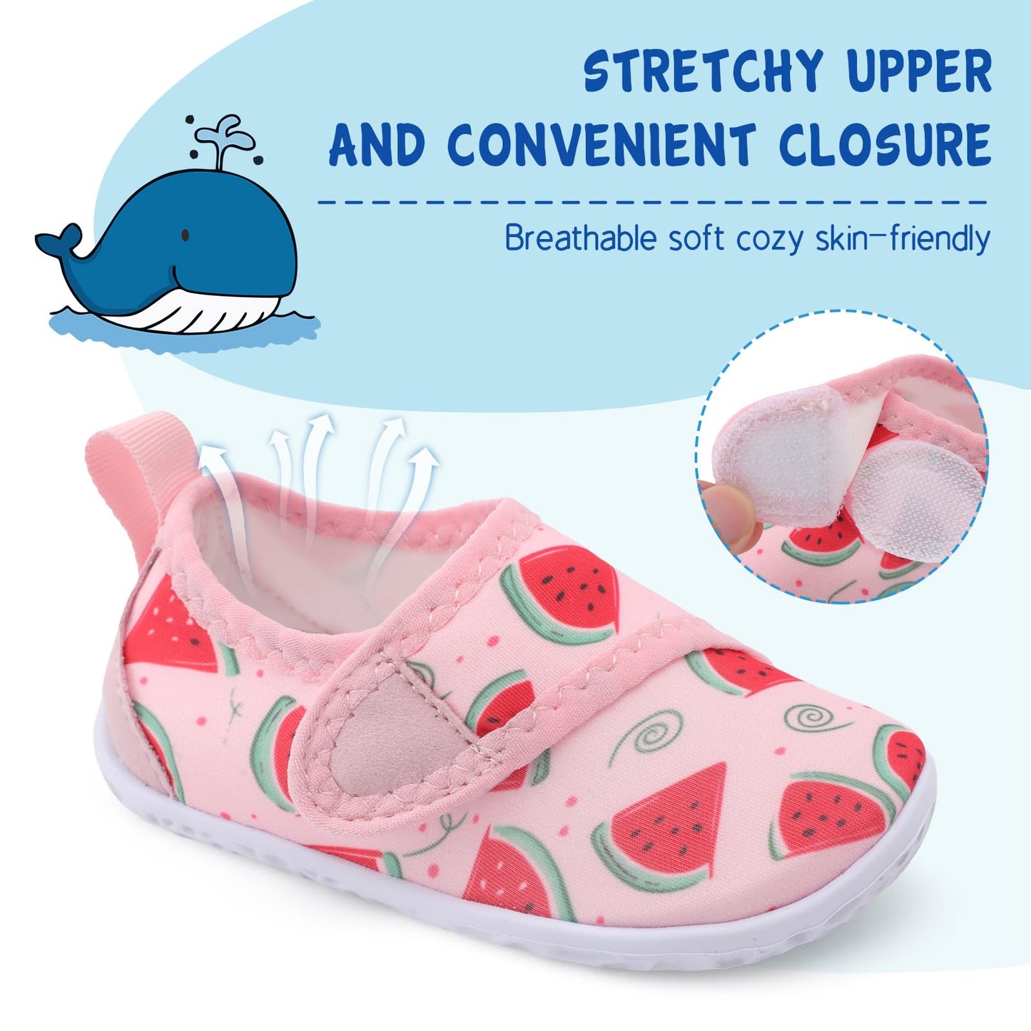 LeIsfIt Toddler Water Shoes Boys Girls Barefoot Aqua Socks Kids Breathable Quick-Dry Swim Shoes for Beach Pool Surf, Watermelon, 7 Toddler