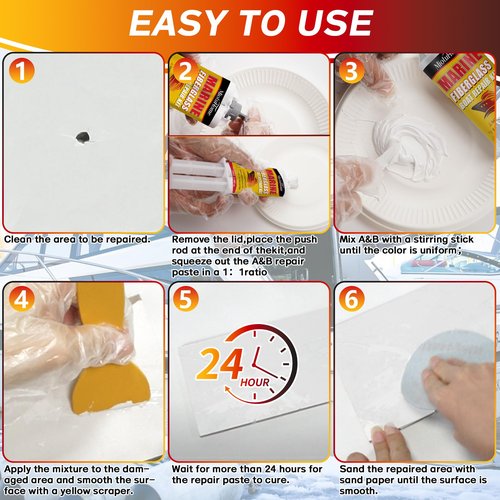 MiotuHome Marine Fiberglass Repair Kit for Boats, Gel Coat Repair Kit for Boats, Fiberglass Boat Repair Kit, Epoxy Filler for Boats, (White)