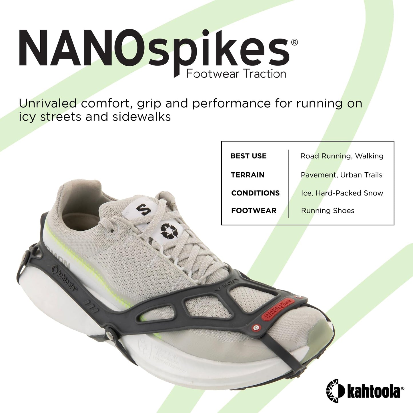 Kahtoola NANOspikes Footwear Traction for ICY Winter Road Running & Walking - Charcoal - Medium