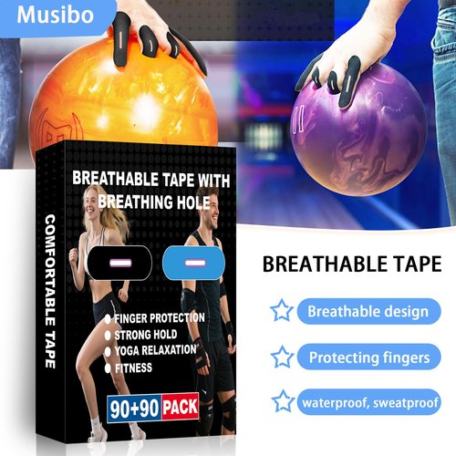 Musibo 180 PCS Bowling Thumb Tape with Breathing Holes - Breathable & Sweat Proof Sports Tape for Men Women, Finger Grip Protection for Bowling, Yoga, Fitness (Black & Blue)