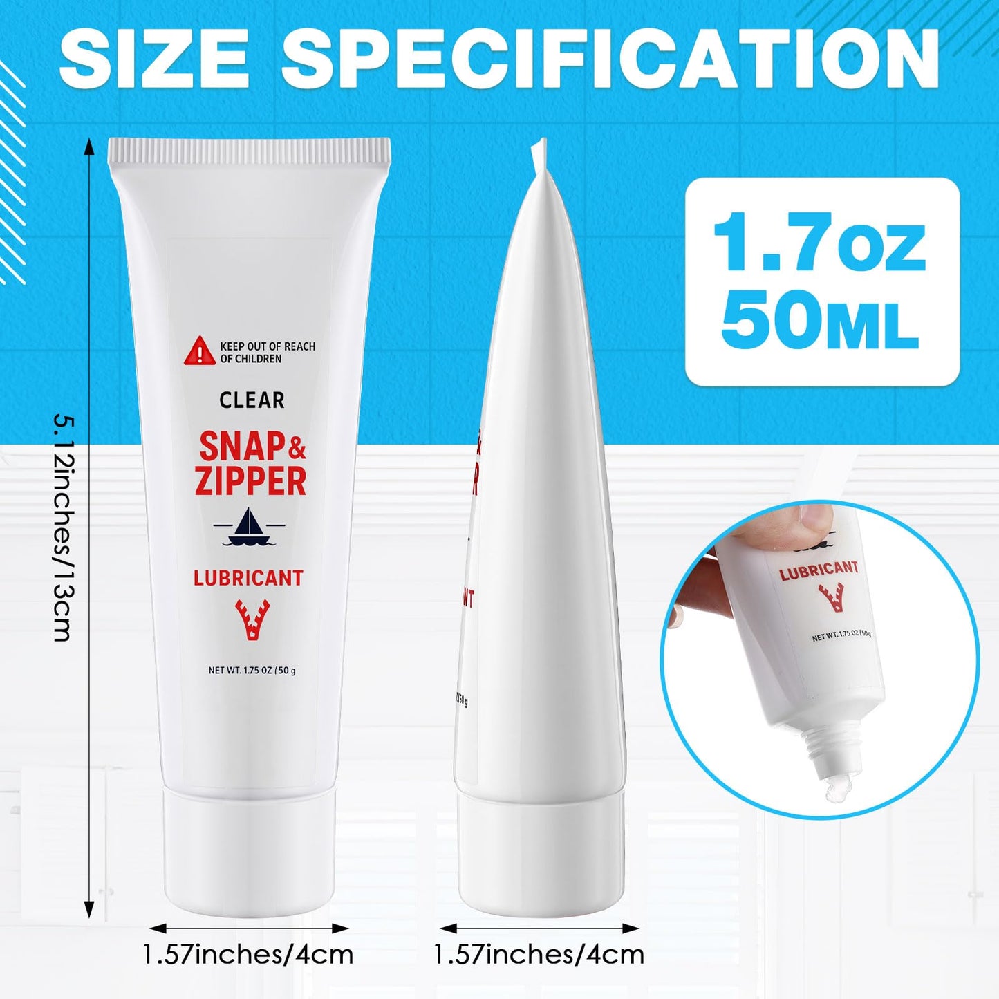 Lounsweer Snap & Zipper Lubricant for Plastic and Metal Zippers, 1.7 oz Zipper Lube Non-staining for Boat Canvas, Gear Bags, Clothes, Jackets, Wetsuits, Vinyl Panels and More