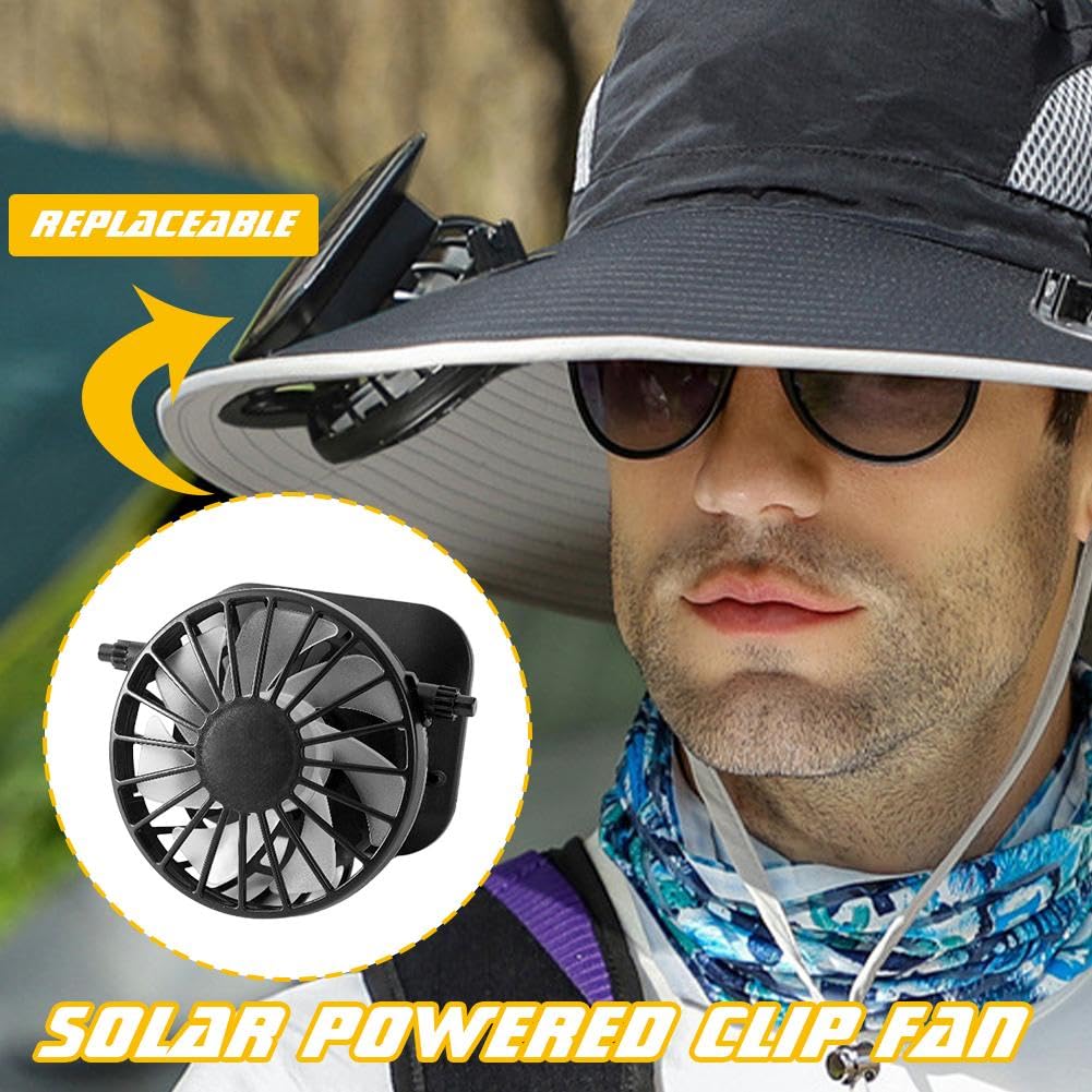 2PCS Solar Fan Replacement,2025 New Solar Powered Fan for Hat Replacement,Portable Solar Fan for Outdoor,Lightweight Cooling Fan Mini Solar Fan Hat Rechargeable for Camping Fishing