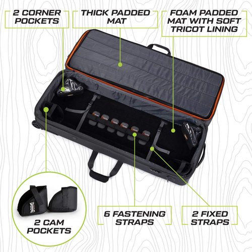 Legend Everest Hybrid Roller Lockable Compound Bow Case - Metal Structure, Foam Padding, Tricot Lining, Fastening Straps, Cam Protector, Front Pockets, Removable Wheels - Airline-Endorsed - 44" Grey