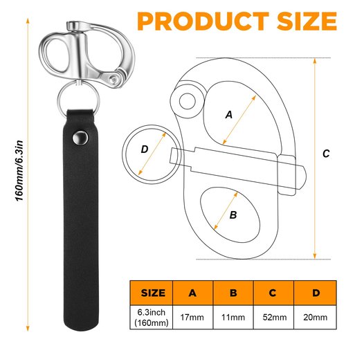 Reallnaive 2 Pcs Firefighter Quick Release Shackle with Leather Handle for SCBA Mask Quick Release Clip Firefighter Tools Accessories Marine Grade 316 Stainless Steel Snap Shackle for Rigging, Black