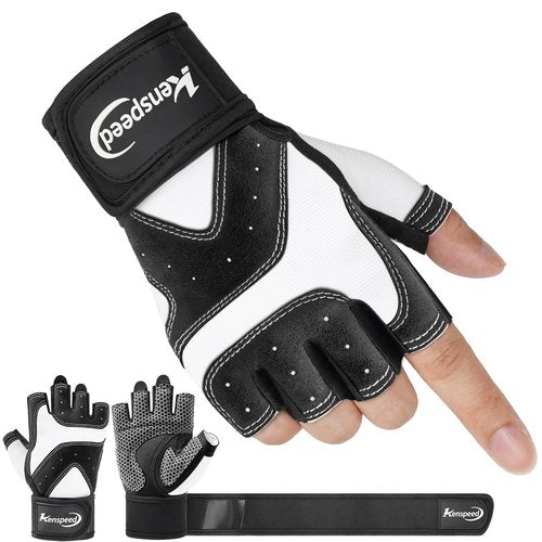 Kenspeed Workout Gloves Gym Gloves for Men and Women Weight Lifting Gloves with Wrist Support Full Palm Protection Breathable for Trainning, Cycling, Pull-ups, Rowing, Climbing (White, Large)