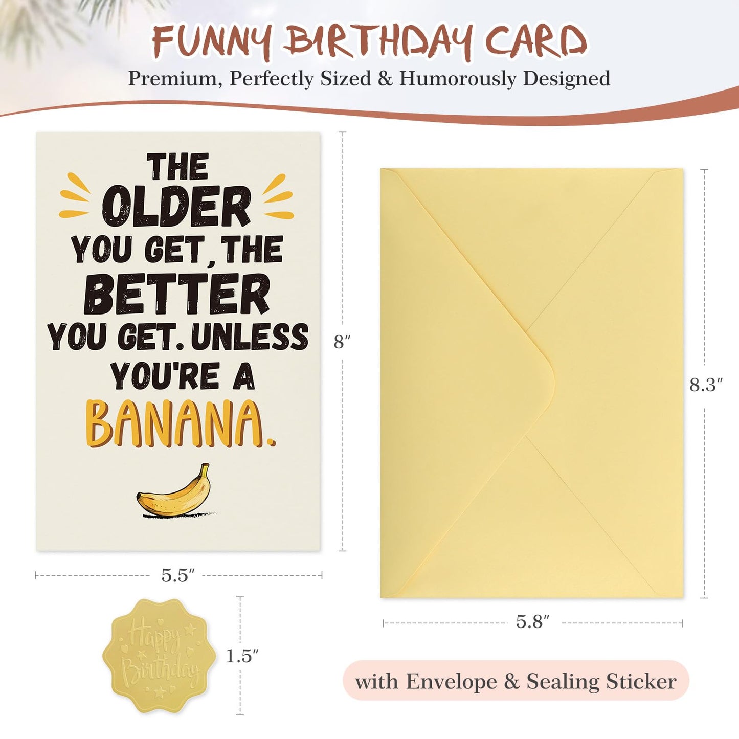 FLYAB Funny Birthday Cards - Recyclable Birthday Card with Envelope Banana Funny Bday Gift for Mom Dad Grandma Grandpa Friends (5.5x8 Inch)
