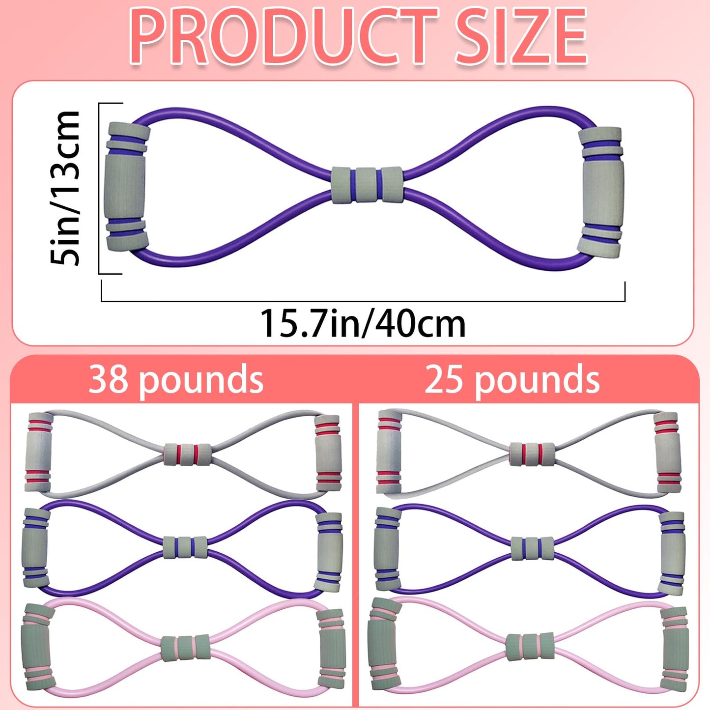 Figure 8 Resistance Bands for Yoga Fitness,Workout Bands Resistance for Women with Handles for Arm, Shoulder,Back Workouts, Stretching Band Set of 6 for Women Men, Elastic Bar for Home Exercise