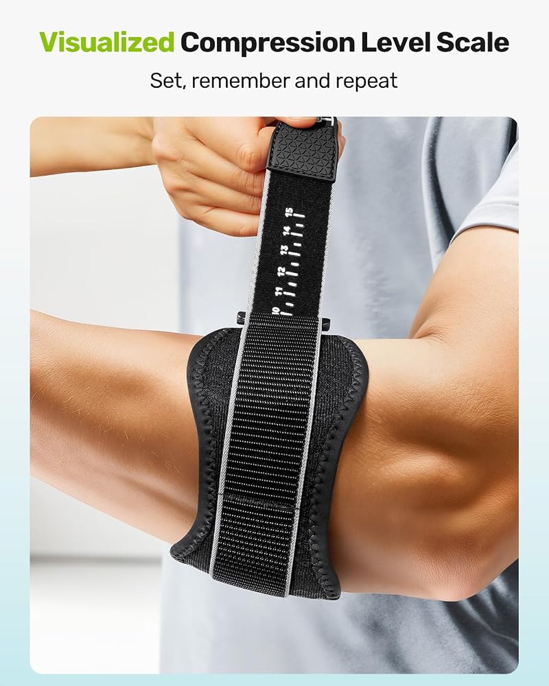 Tennis Elbow Brace for Men & Women - Dual Pad Compression, 1-15 Scale, Gray