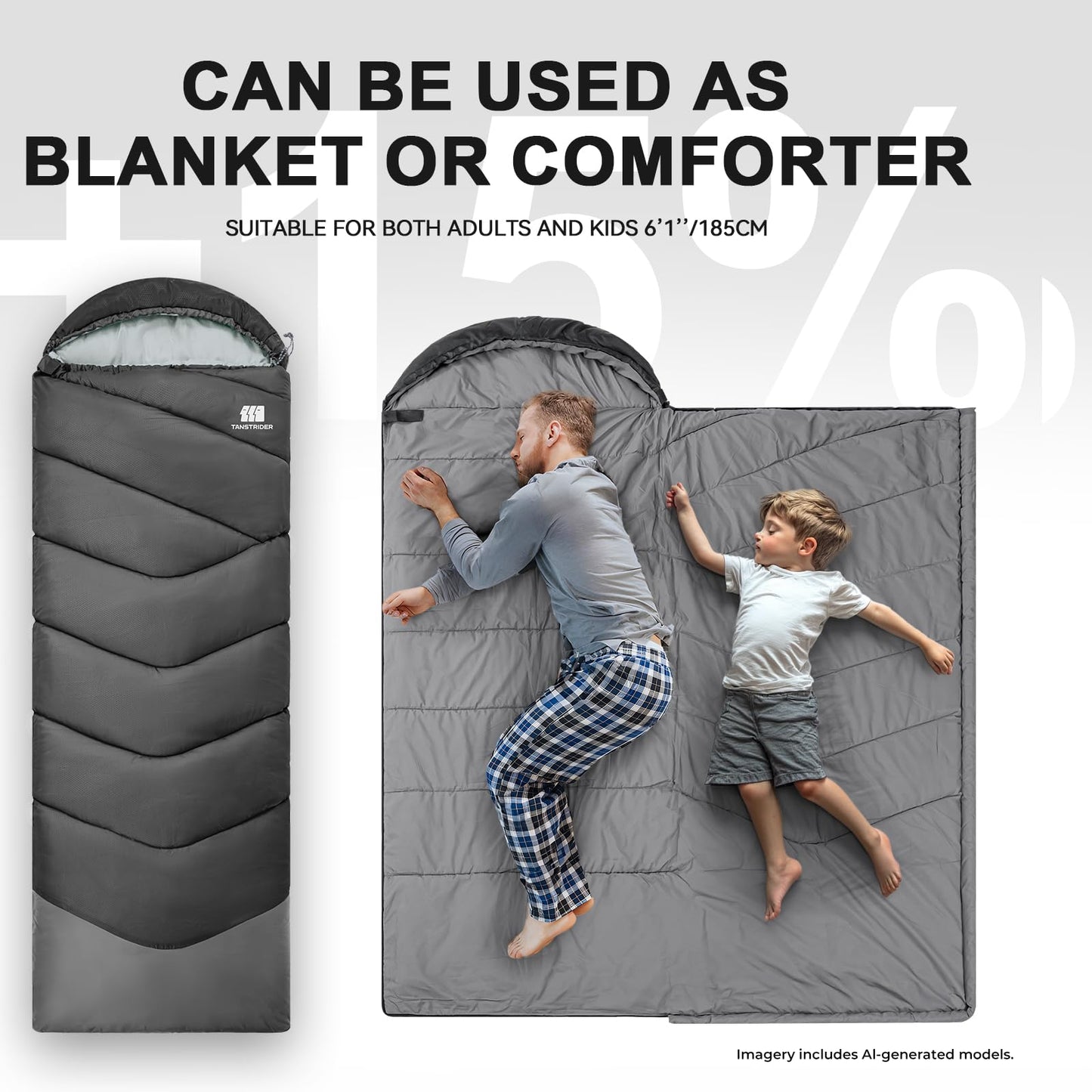 TANSTRIDER Sleeping Bags for Adults Cold Weather,3-4 Season 4lb Lightweight Sleeping Bag for Kids Girls Boys with Compression Sack,Camping Essentials Gear, Hiking,Travel,Backpacking,Outdoor & Indoor