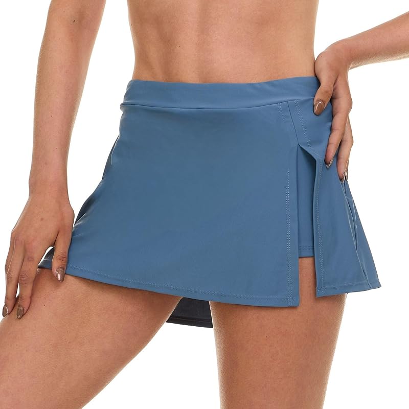 Reebok Womens Swim Skirt with Short Liner, Slate Blue Medium