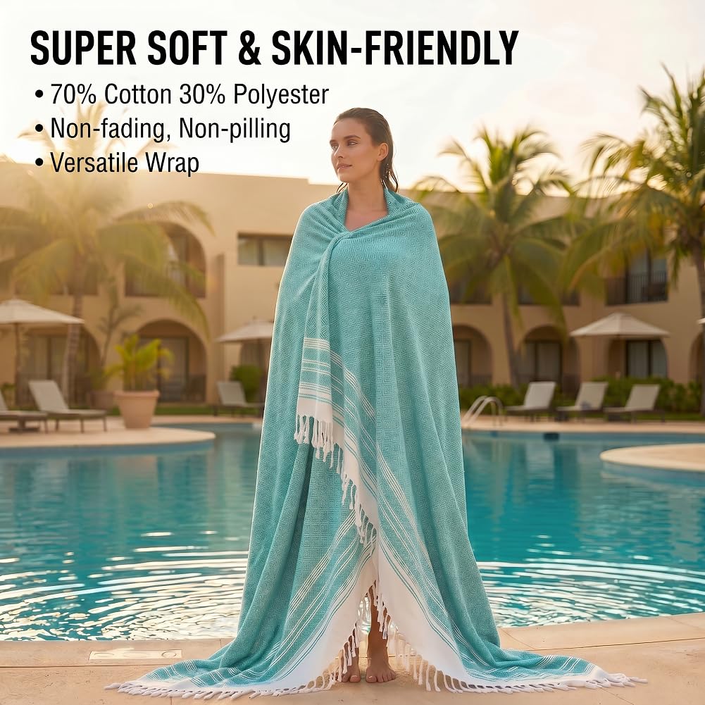 Yongoes Oversized Turkish Beach Towel Blanket Cotton Giant XL Sandproof Towels Huge Linen XXL Extra Large Big Throw Quilt Blankets for Adults Cloud Travel Camping Glamping Accessories Essentials