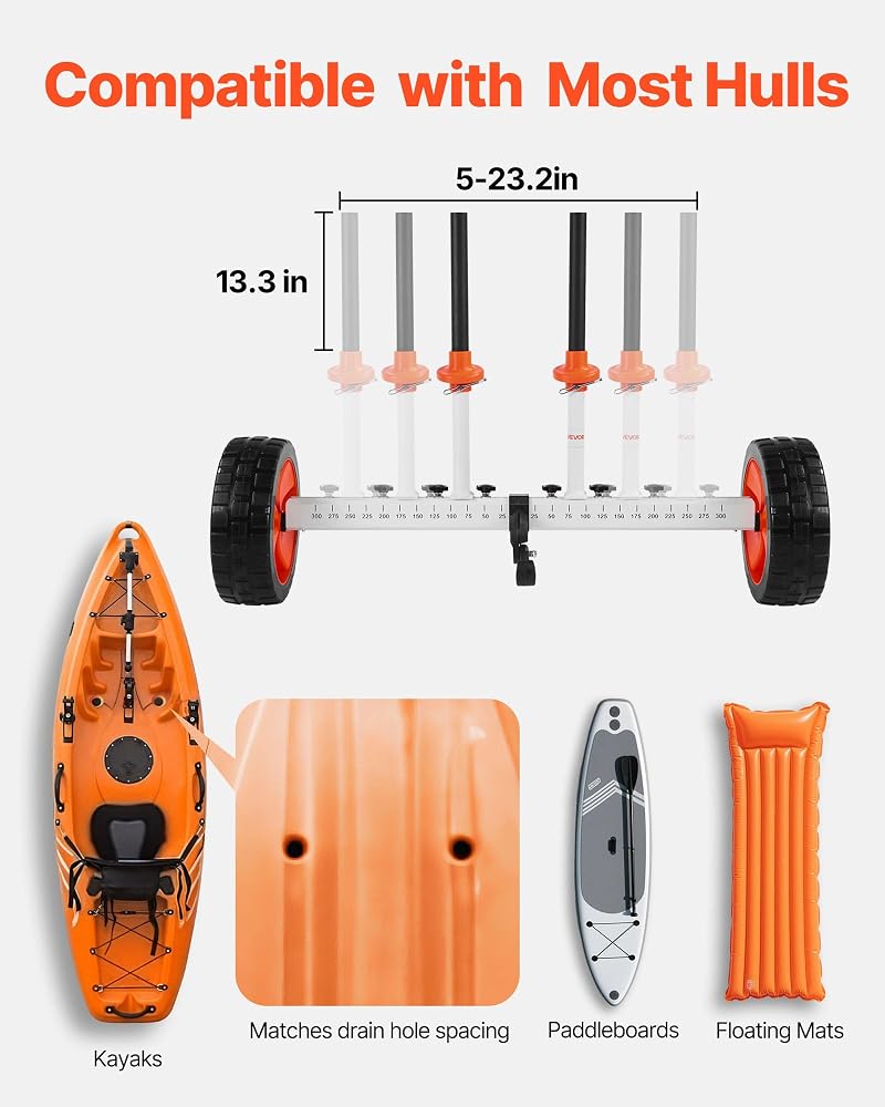 Kayak Cart Dolly 230 lbs Load Capacity with 10" PU Tires, Foldable Canoe & Paddleboard Transport trolley