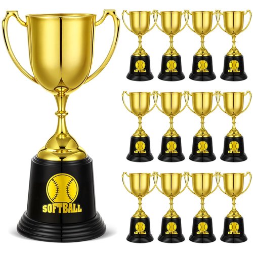 Lenwen 12 Pcs 9 Inch Softball Gold Trophies Award Cup with 20 Pcs Stickers Plastic Award Trophies for Softball Team Competition Game Sport Party Favors Celebration Gifts