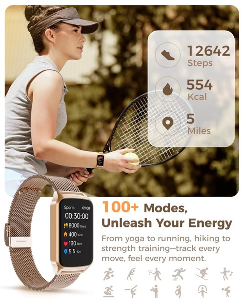 Fitness Tracker Watch for Women Men, Step Counter Compatible with iPhone and Android, IP68 Waterproof, Activity Track with Calorie, Sleep Monitor, 110+ Sports Modes Pedometer Smart Watch Smartwatch
