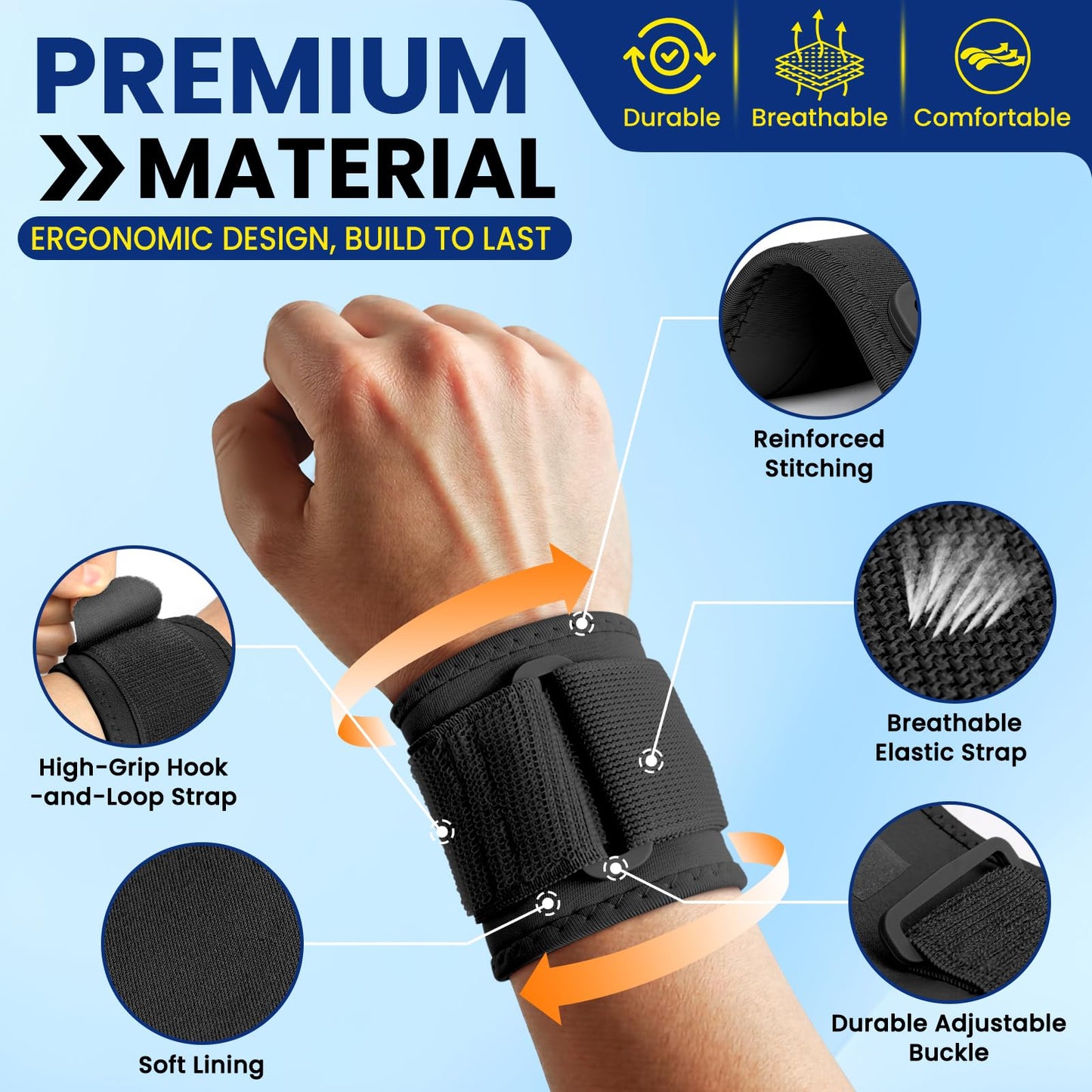 JNATER Wrist Wraps for Men and Women - 2 Pack Adjustable Dual-Layer Wrist Brace for Carpal Tunnel & Arthritis, Wrist Straps For Pain Relief, Wrist Support for Fitness, Workouts & Daily Use (Black)