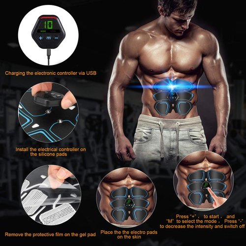 Ab Muscle Toner & Trainer ??EMS Muscle Fitness Device with LCD Screen ??USB Rechargeable Core Workout Gear for Abs, Arms & Legs