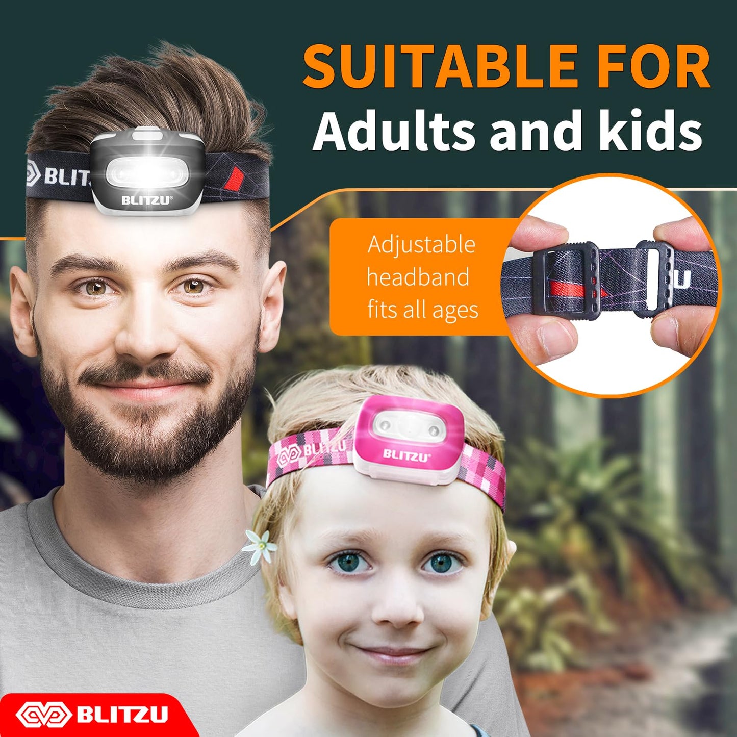 LED Headlamp Flashlight for Adults & Kids, Lightweight, Waterproof Head Lamp with White & Red Light, Comfortable Headband, Perfect for Running, Camping, Hiking, 3 AAA Batteries Included, Purple