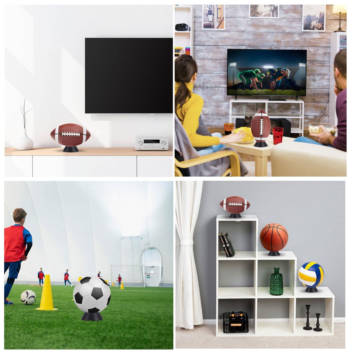 Hipiwe Ball Display Stands Holder - 10 Packs Plastic Sport Ball Holder Black Soccer Ball Display Rack Memorabilia Ball Display Ring Pedestal for Football Basketball Volleyball Baseball