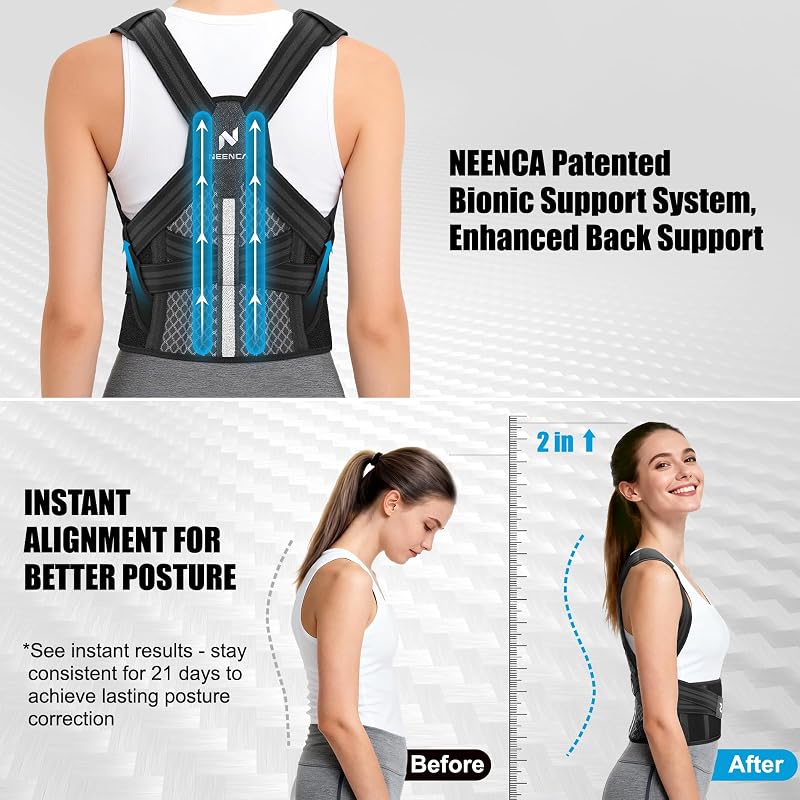 Posture Corrector for Men & Women with 2 Aluminum Spinal Rods – Medical Back Brace (Black, Large)