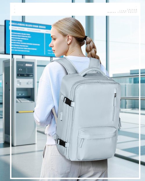 Vacuum Travel Backpack with Pump for Women,Airback Personal Item Carry on Backpacks Flight Approved 18x14x8 inches for Men,Laptop Waterproof Work Compression bags Casual Daypack,Blue