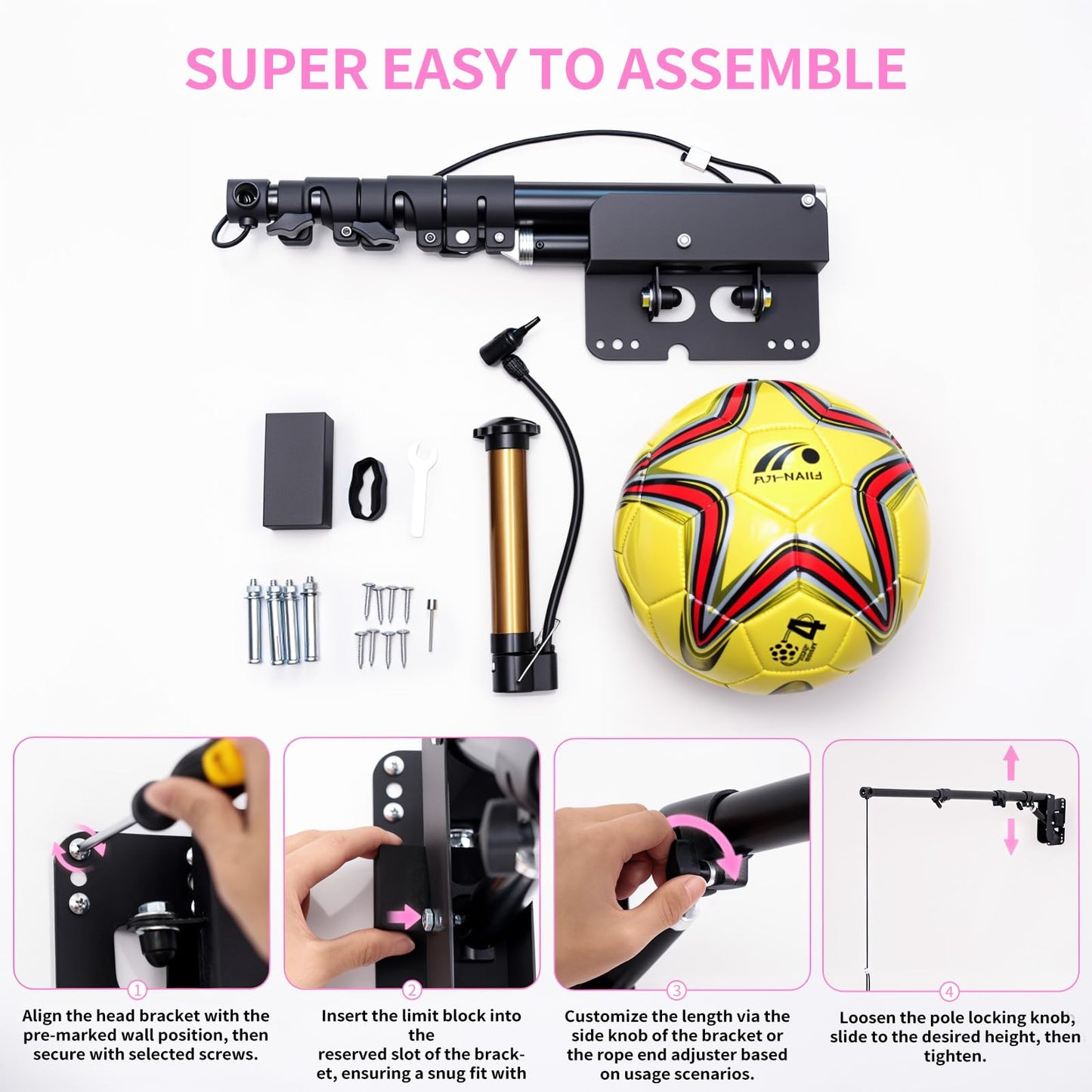 HZ-WONMIO Soccer Heading Rebound Trainer,Black Metal Wall Kick Back,Soccer Training Equipment for Ball Jump & Heading Training