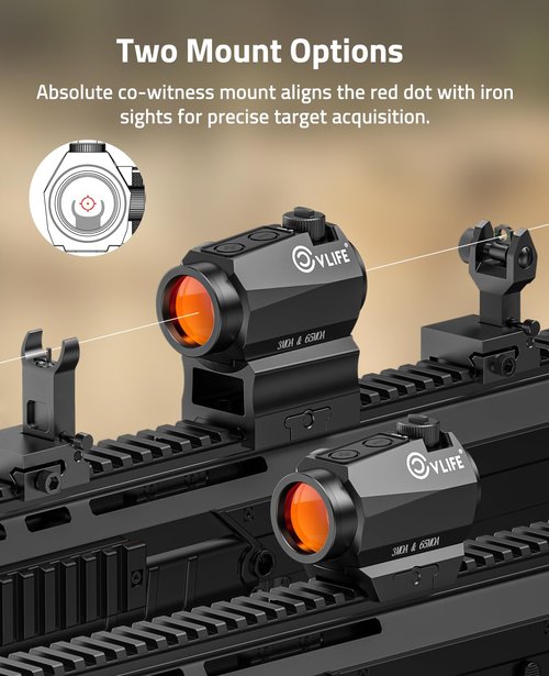CVLIFE Multiple Reticle 3 MOA Dot & 65 MOA Circle Red Dot, Motion Awake Red Dot Sight, 1x20mm Red Dot Scope Optics with Absolute Co-Witness Riser and Low Mount for 21mm Picatinny Rail