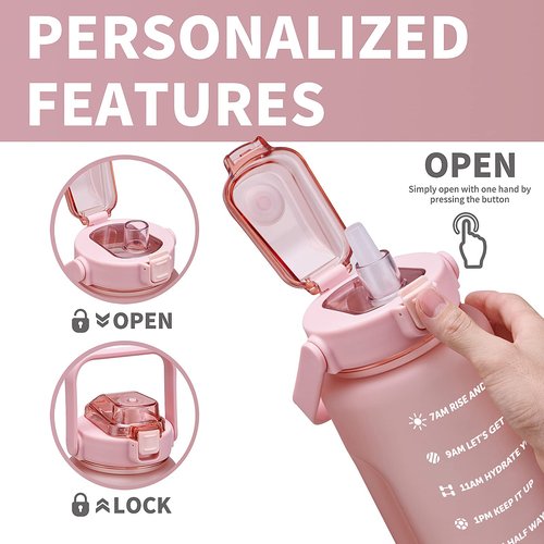 ST-YIBEN 64oz Large Motivational Water Bottle with Time Marker,Leakproof & BPA Free Half Gallon Big Water Bottle with Straw & Handle Tritan Frosted Water Jug for Women Men to Fitness,Gym,Sports