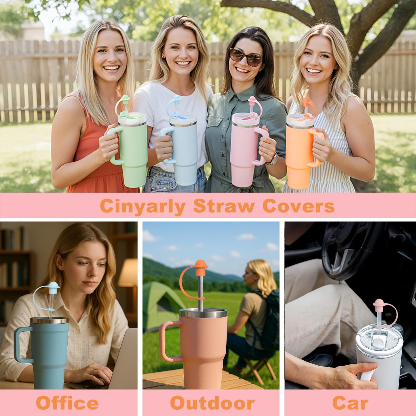 Silicone Straws Caps Compatible with Stanley Cup 20 30&40 oz Straw Cover Toppers Tumbler with Handle Accessories,4 Pcs 0.4in/10mm Straw Lid,Dust-Proof Reusable